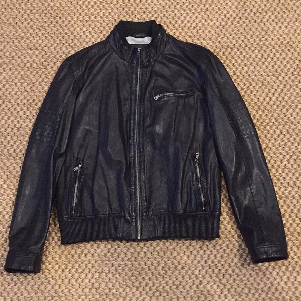 Hugo Boss black lamb leather jacket size 42R